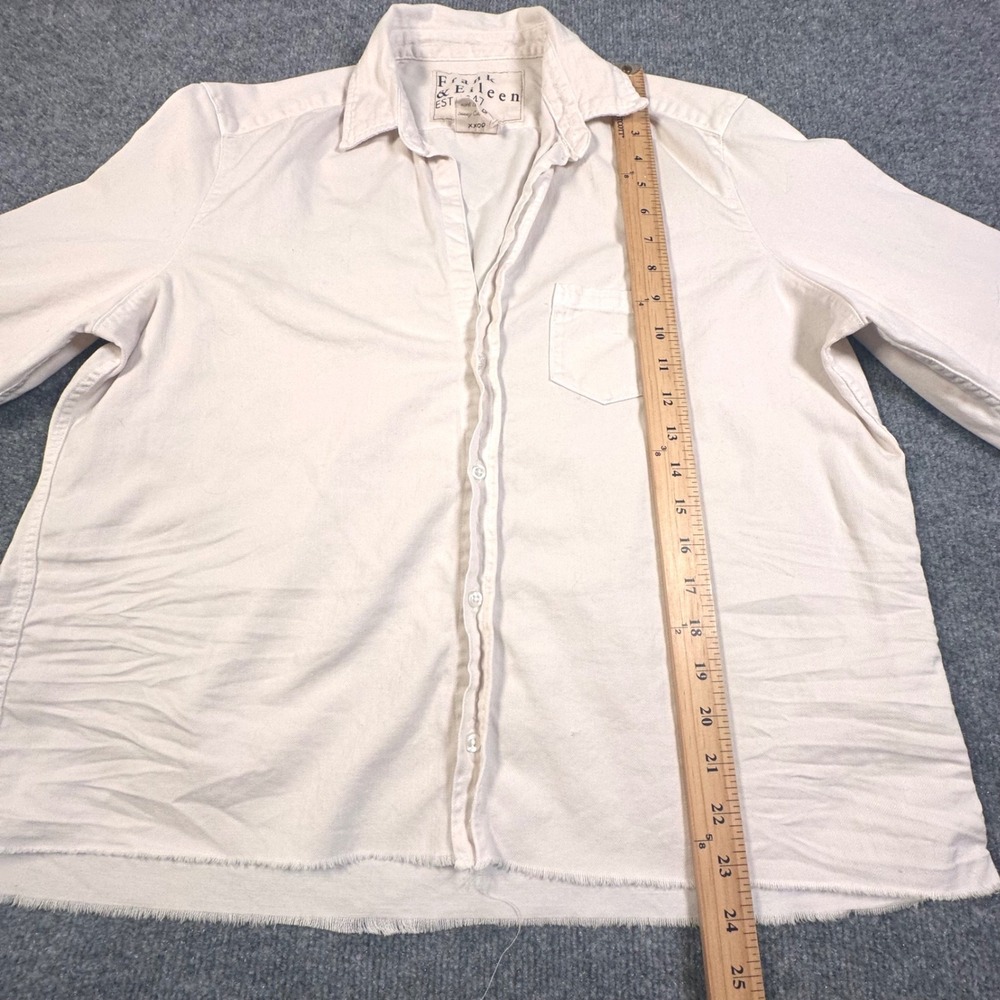 Frank & Eileen Eileen Off White Cotton Twill Raw Hem Button Up Shirt Large - Picture 6 of 6